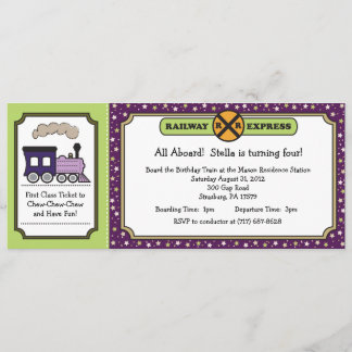 Train Ticket Invite - Paars en groen Kaart