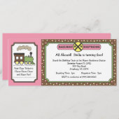 Train Ticket Invite - Roze & bruin Kaart (Voorkant / Achterkant)