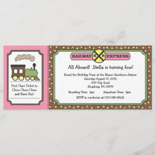 Train Ticket Invite - Roze & bruin Kaart