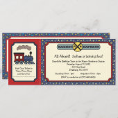 Train Ticket Invite - Rustic Red & Blue 2 Kaart (Voorkant / Achterkant)