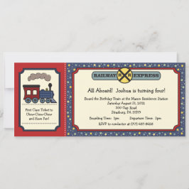 Train Ticket Invite - Rustic Red & Blue 2 Kaart
