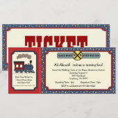 Train Ticket Invite - Rustic Red & Blue 2 Kaart (Voorkant / Achterkant)