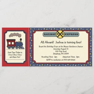 Train Ticket Invite - Rustic Red & Blue 2 Kaart