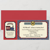 Train Ticket Invite - Rustisch Rood & Blauw Kaart (Voorkant / Achterkant)