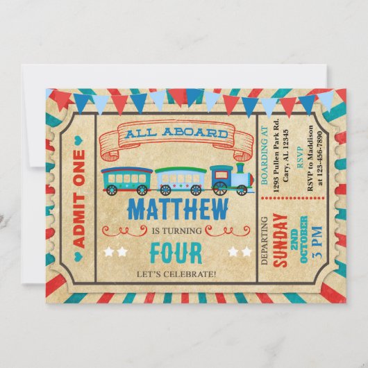 Train ticket jongen verjaardaguitnodiging. kaart (Voorkant)
