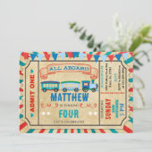 Train ticket jongen verjaardaguitnodiging. kaart (Staand voorkant)