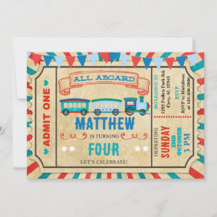 Train ticket jongen verjaardaguitnodiging. kaart