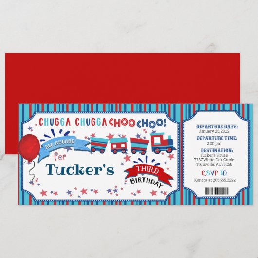 Train Ticket Toddler Birthday Party Invitation Save The Date (Voorkant / Achterkant)