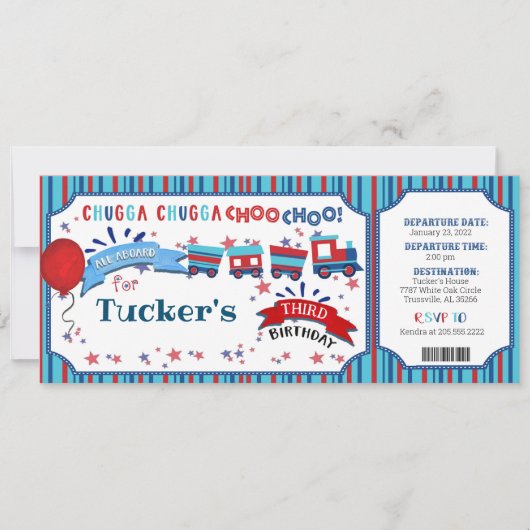 Train Ticket Toddler Birthday Party Invitation Save The Date (Voorkant)