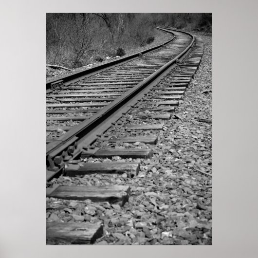 Train-tracks met zwarte en witte curve poster (Voorkant)