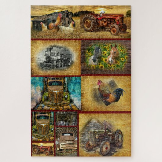 Train Tractor Trucks Horses Rooster Hens Legpuzzel (Verticaal)