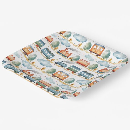 Train Verjaardag Party Baby shower Waterverf Papieren Bordje (Gebogen)