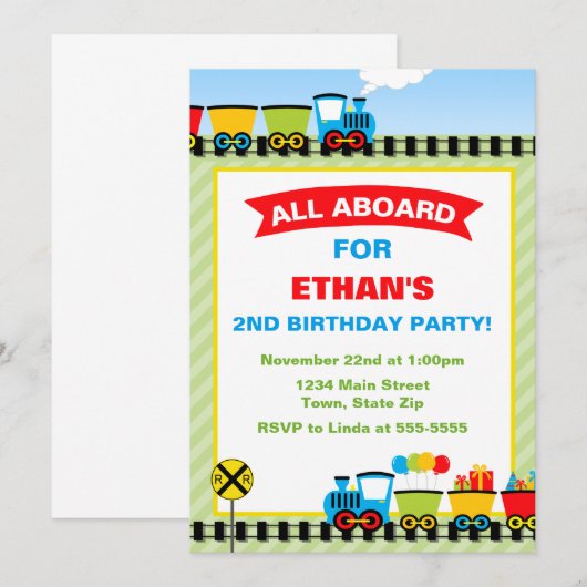 Train Verjaardag Uitnodiging 5x7 Fotokaart (Voorkant / Achterkant)