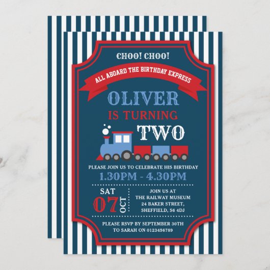 Train verjaardagsfeestdag kaart (Voorkant / Achterkant)