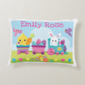 Train voor konijn, kuiken en chocolade-eieren accent kussen (Achterkant)