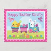 Train voor konijn, kuiken en chocolade-eieren briefkaart (Voorkant)