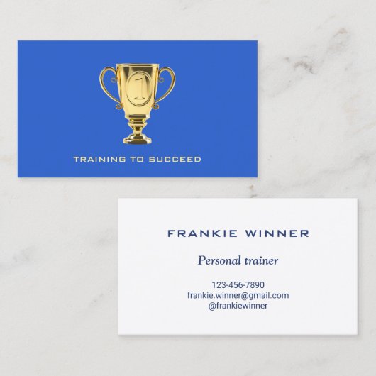 Train voor succes persoonlijke trainer blauw visitekaartje (Voorkant / Achterkant)
