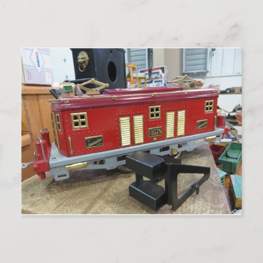 Train-wagen met rood model briefkaart (Voorkant)