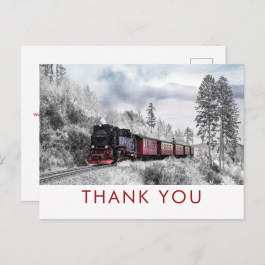  Train Winter Kerstscène Dank je Briefkaart (Voorkant / Achterkant)