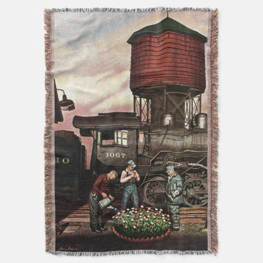 Train Yard Flower Garden van Stevan Dohanos Deken (Voorkant Verticaal)