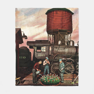 Train Yard Flower Garden van Stevan Dohanos Fleece Deken