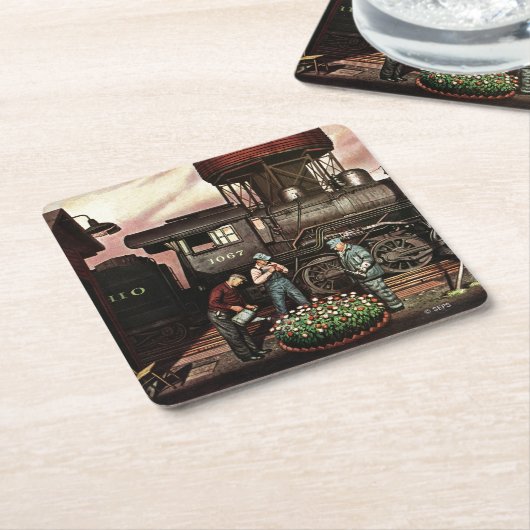 Train Yard Flower Garden van Stevan Dohanos Kartonnen Onderzetters (Schuin)