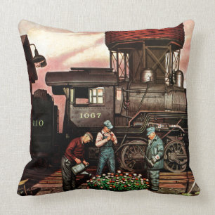 Train Yard Flower Garden van Stevan Dohanos Kussen