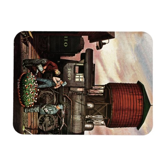 Train Yard Flower Garden van Stevan Dohanos Magneet (Horizontaal)