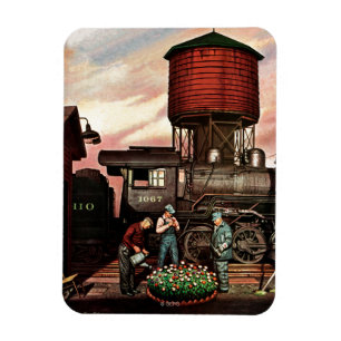 Train Yard Flower Garden van Stevan Dohanos Magneet