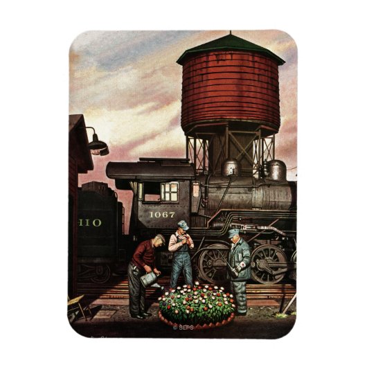 Train Yard Flower Garden van Stevan Dohanos Magneet (Verticaal)