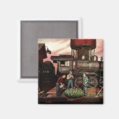 Train Yard Flower Garden van Stevan Dohanos Magneet (Voorkant / Achterkant)