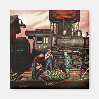 Train Yard Flower Garden van Stevan Dohanos Magneet