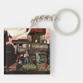Train Yard Flower Garden van Stevan Dohanos Sleutelhanger (Achterkant)