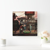 Train Yard Flower Garden van Stevan Dohanos Vierkante Klok (Huis)