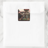 Train Yard Flower Garden van Stevan Dohanos Vierkante Sticker (Tas)