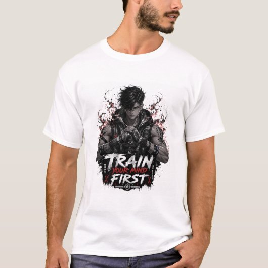 Train Your Mind First Anime Gym T-Shirt | Donkere (Voorkant)