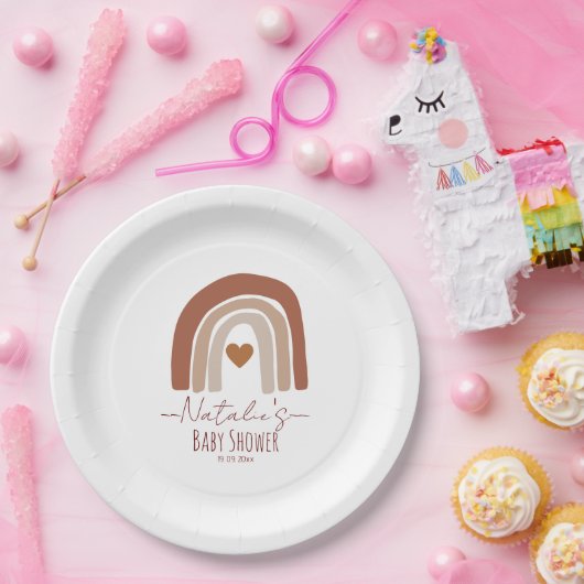 Trainboog met hart modern baby shower roze papieren bordje (Feest)