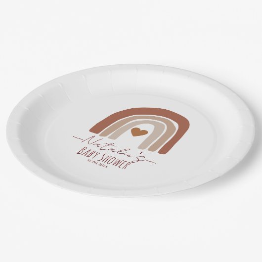 Trainboog met hart modern baby shower roze papieren bordje (Gekanteld)