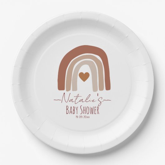 Trainboog met hart modern baby shower roze papieren bordje (Voorkant)