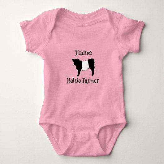 Trainee Beltie Farmer Baby Belted Galloway Cows Romper (Voorkant)