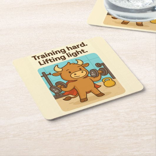 Trainen Hard, Lifting Light - Funny Bullio Gym Co Kartonnen Onderzetters (Schuin)