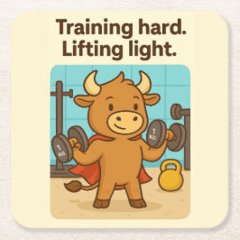 Trainen Hard, Lifting Light - Funny Bullio Gym Co Kartonnen Onderzetters