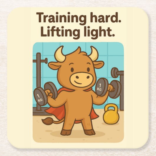 Trainen Hard, Lifting Light - Funny Bullio Gym Co Kartonnen Onderzetters (Voorkant)