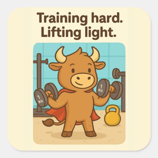 Trainen Hard, Lifting Light - Grappige Bullio Gym Vierkante Sticker (Voorkant)