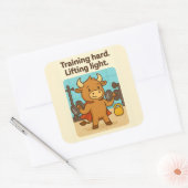 Trainen Hard, Lifting Light - Grappige Bullio Gym Vierkante Sticker (Envelop)
