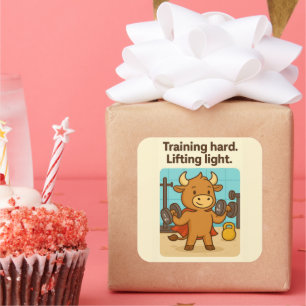 Trainen Hard, Lifting Light - Grappige Bullio Gym Vierkante Sticker