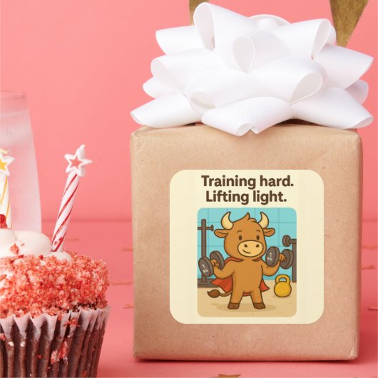Trainen Hard, Lifting Light - Grappige Bullio Gym Vierkante Sticker (Feest)