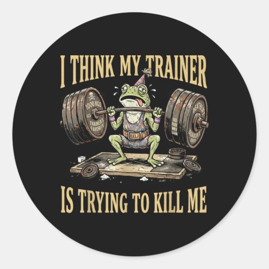 Trainer Probeert Grappige Kikker Gym Meme Te Doden Ronde Sticker (Voorkant)