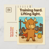 Training Hard Bullio Briefkaart – Grappige Gym Hum (Voorkant / Achterkant)