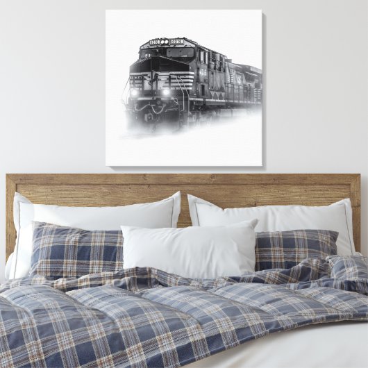 Trainingen voor zwarte en witte trein canvas afdruk (Insitu (Slaapkamer))